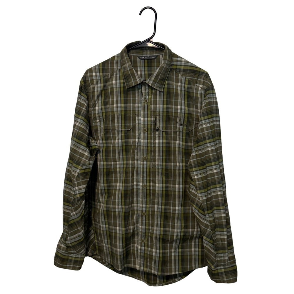 Sitka Gear Globe Trotter Shirt Mens Large Green Plaid Long Sleeve Button Down